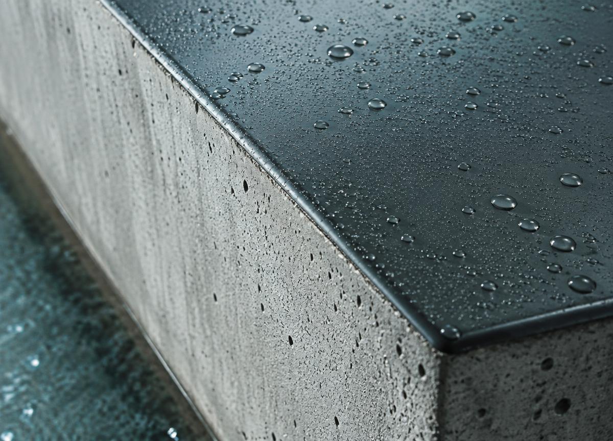 Illustrative water-resistant coating and concrete surface detail