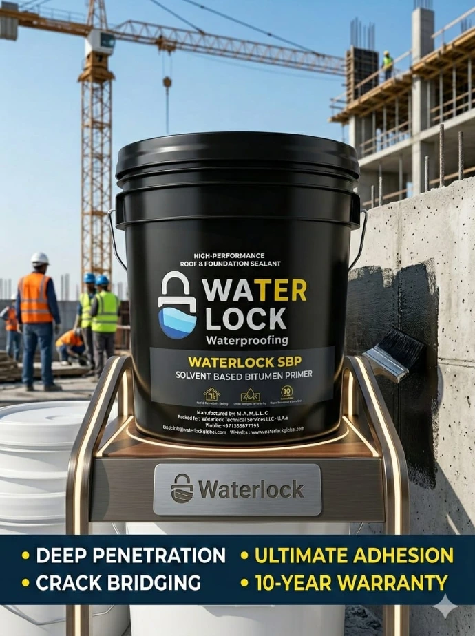 Waterlock SBP solvent-based bitumen primer, high-performance waterproofing coating